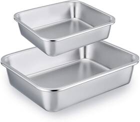 8541887782 Teamfar Lasagna Pan Set Of 2 Brownie Rectangle 12.7 10 3.25-inch Silver