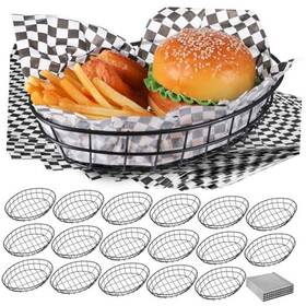 Yit-teenyyou-1401 Teenyyou 18 Pcs Metal Fast Food Baskets With 270 Checked Deli Paper 9.5 Inch X 6.2 Black