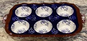 Kfi-xng-757294 Temp-tations By Tara Floral Lace Blue 6 Round Muffin Pan Brown Handles N Trim