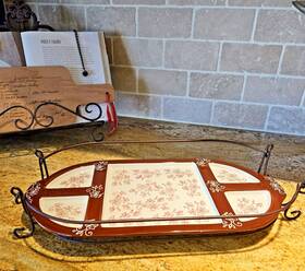 Kfi-xng-791167 Temp-tations By Tara Temptations Red Floral Lace 17 Inch Oval Divided Serving Tray With Metal Rack