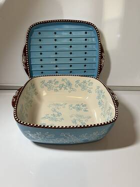 Kfi-xng-972687 Temp-tations By Tara Vintage Blue Floral Lace 2 Quart 8x8 Bake Casserole And Steam Lid Unique