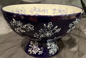 Ppp-ld-246403 Temp-tations By Tara Temptations Floral Lace Blue Pedestal Serving Bowl 3 Quart 10 1/2 Inch D