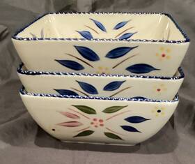 Qf-434171 Temp-tations By Tara 3 Temptations Old World Blue Square Soup/cereal Bowls 22 Oz Unused 5 3/4