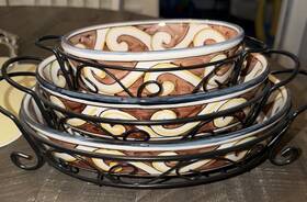 Teq7 Temp-tations By Tara Lot Of 3 Casseroles W Racks Temptations Lg Yellow Scrolls Birds Teq7 Temp-tations By Tara Lot Of 3 Casseroles W Racks Temptations Lg Yellow Scrolls Birds