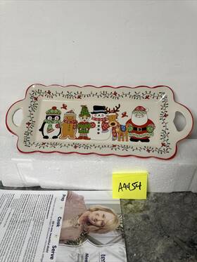 H441219 Temp-tations 16 Inch X7 Centerpiece Platter Reindeer Santa Snowman Elf Cardinal New