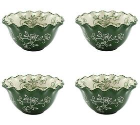 K406964 Temp-tations 4 Pc Ramekins 8oz Scalloped Round Mini Bakers Floral Green K406964 Temp-tations 4 Pc Ramekins 8oz Scalloped Round Mini Bakers Floral Green