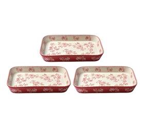 K97313 Temp-tations Floral Lace Set Of 3 Stoneware Micro Bakers In Red K97313 Temp-tations Floral Lace Set Of 3 Stoneware Micro Bakers In Red