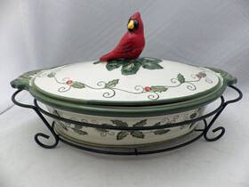 Kfi-727473 Temp-tations - Cardinal Patten 2 Quart Oval Holiday Casserole Trivet Holder New
