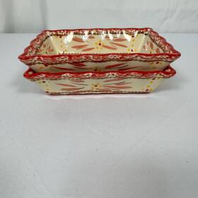 Kfi-733173 Temp-tations Old World Red Ceramic 0.5 Quart Small Rectangular Bakers - Set Of 2
