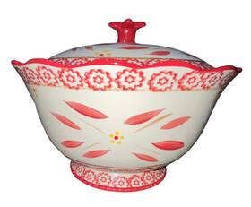 Ppp-hld-860427 Temp-tations Temptations 3 Quart World Cranberry Red Serving Bowl W Lid Scalloped Edge Pink
