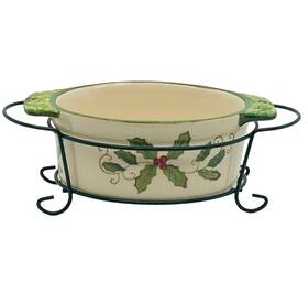 Ppp-sq-730415 Temp-tations Temptations Ovenware Cardinal 9 Oz Dish With Wire Basket Holly Berries - No Lid
