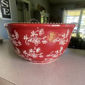 Ppp-sq-813733 Temp-tations Floral Lace Round Ceramic Bowl 3.75 Quart Red/white Oven Safe M/w