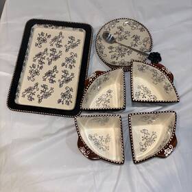 Ppphf792004 Temp-tations Temptations By Tara Black And White Floral Lace Set Of 4 Dipping/serving Dish Lot