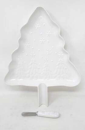 T50059 Temp-tations Party Tray Winter White Tree Platter With Spreader