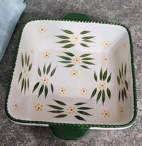 168370 Temptations Old World Green Floral Baking Dish Casserole 8 Inch X8 Square 2qt