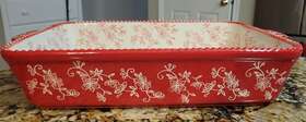 304673 Temptations By Tara Red Floral Lace 4 Quart 13x9 Casserole Dish Temp-tations