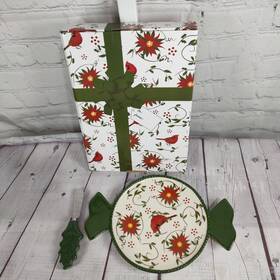 322621 Temptations By Tara Cardinal Cheese Plate With Spreader In Box Holiday Christmas