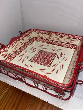 4174 Temptations By Tara Cranberry Square Baker Lot Dish And Rack 11x11 Old World 4qt