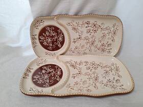 698729 Temptations By Tara Soup And Sandwich Plate Brown Floral Lace Ovenware 698729 Temptations By Tara Soup And Sandwich Plate Brown Floral Lace Ovenware