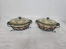714995 Temptations Ovenware By Tara Green Oval Dishes 9 Oz Old World Metal Baskets
