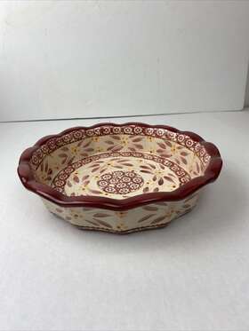 768098 Temptations Old World Cranberry Red 9 Inch Deep Dish Pie Plate Qvc