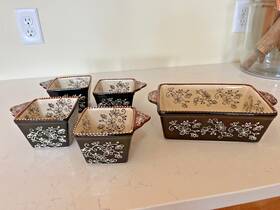 772788 Temptations By Tara Blue Brown Floral Lace Ramekins Bakeware And Loaf Bread Pan 772788 Temptations By Tara Blue Brown Floral Lace Ramekins Bakeware And Loaf Bread Pan