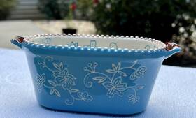 797376 Temptations By Tara Ramekin Bakeware Floral Lace 10oz Blue White Brown