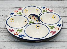 858353 Temptations Ovenware Tara Old World Confetti 4 Section Condiment Dip Tray Dish