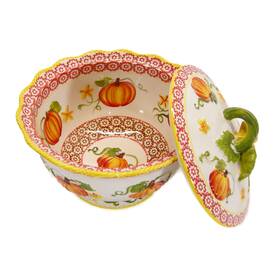 898731 Temptations By Tara Old World Pumpkin Orange 3 Quart Baking Serving Bowl With Lid Euc