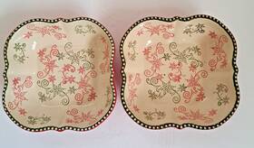 944778 Temptations Temp-tations Set Of 2 Red And Green Floral Lace Soup/cereal Bowls 7.5 Inch Pre-owned