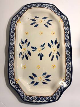 973299 Temptations Temp-tations 16 Inch Hexagon Oval Platter Old World Blue Scalloped Tray 973299 Temptations Temp-tations 16 Inch Hexagon Oval Platter Old World Blue Scalloped Tray