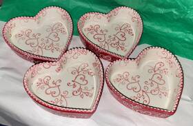 B21-012025-4 Temptations 4 Red Floral Lace Heart Ramekins 4oz