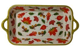 Bt-5-512085 Temptations By Tara Seasonal Casserole Dish 2 Quarts Handles Fall Harvest Leaves