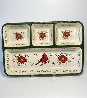 Bt5-414855 Temptations Temp-tations By Tara Cardinal And Poinsettia Serving Condiment Tray Dish Seasonal Bt5-414855 Temptations Temp-tations By Tara Cardinal And Poinsettia Serving Condiment Tray Dish Seasonal