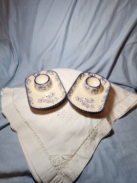 Bts-422179 Temptations 2 By Tara Blue Floral Lace Snack Plates. 5 X 7. Inch . Pre-owned