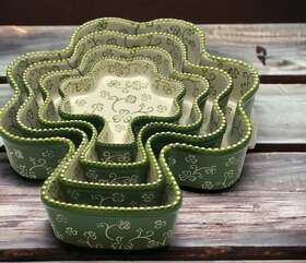 847679 Temptations By Tara 4 Nesting Shamrock Green Floral Lace Ovenproof Cakes Chips