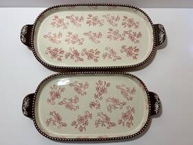 980374 Temptations By Tara 2 Oval Trays Floral Lace Bakeware Red And White 16 Inch 13.75