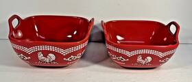 Qf-549823 Temptations By Tara Set Of Two Doodle Doo 2 Handle Serving Bowls 1 And 1.5 Quart