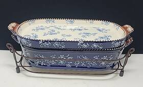 Xfi-xng-936844 Temptations By Tara Oval Casserole Dish 2 Quart Lid/tray And Wire Rack Floral Lace Blue Xfi-xng-936844 Temptations By Tara Oval Casserole Dish 2 Quart Lid/tray And Wire Rack Floral Lace Blue