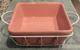 Cerp3-761 Temptations Pink Ribbon Casserole With Basket 2 Pc Breast Cancer Aware Cerp3-761 Temptations Pink Ribbon Casserole With Basket 2 Pc Breast Cancer Aware