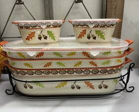 E5446 Temptations 9 Pc By Tara Old World Fall Harvest Large Oval Baking Pan Set