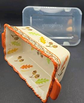 Ea000253 Temptations By Tara Mini Loaf Pan With Lid Ceramic Fall Bakeware - New Without Box