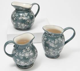 H218805 Temptations Temp-tations S/3 Mini Pitchers Gravy Syrup Vase Creamer Floral Lace Gray H218805 Temptations Temp-tations S/3 Mini Pitchers Gravy Syrup Vase Creamer Floral Lace Gray