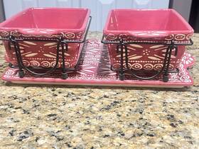 Im00313 Temptations Cranberry Red Carved Old World 5pc Serving Tray Baking Dishes