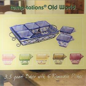 K22965 Temptations Temp-tations Old World 3.5 Quart Baker With 6 Removable Dishes Green Nib