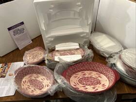 K32845 Temptations Old World 13 Piece Oven To Table Set Cranberry New In Box Qvc