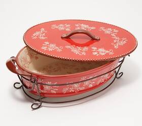 K48419-987 Temptations Temp-tations 3 Quart Oval Baker Lid Rack Floral Lace Red K48419