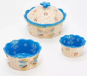 Temptations K48758 Temp-tations Nested Ramekin Set Old World Basket Weave Ocean