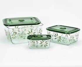 K49116 Temptations Temp-tations 3-piece Rectangular Nesting Glass Storage Set Green