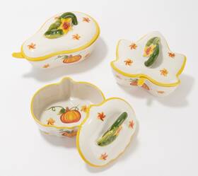 K50319 Temptations Temp-tations Set Of 3 Figural Ramekins With Lids Pumpkin Patch